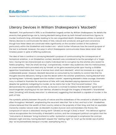 Literary Devices in William Shakespeare’s ‘Macbeth’