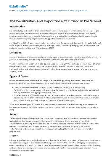 The Peculiarities And Importance Of Drama In Pre School