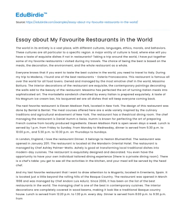 Essay about My Favourite Restaurants in the World