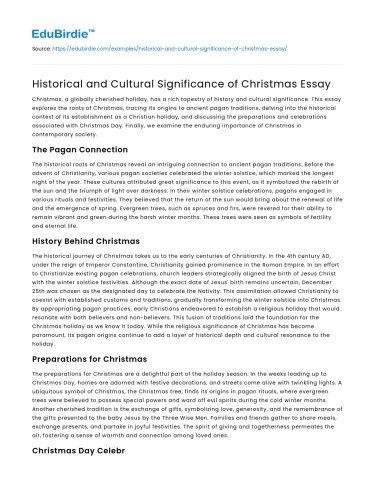 Historical and Cultural Significance of Christmas Essay