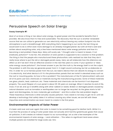Persuasive Speech on Solar Energy