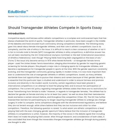Why Should Transgender Athletes Compete In Women’s Sports Essay