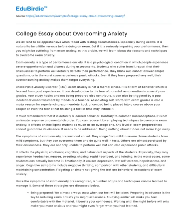 College Essay about Overcoming Anxiety