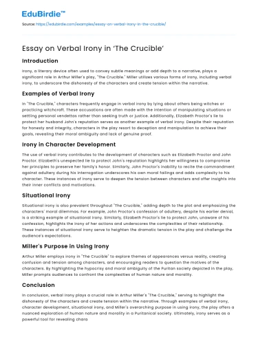 Essay on Verbal Irony in ‘The Crucible’