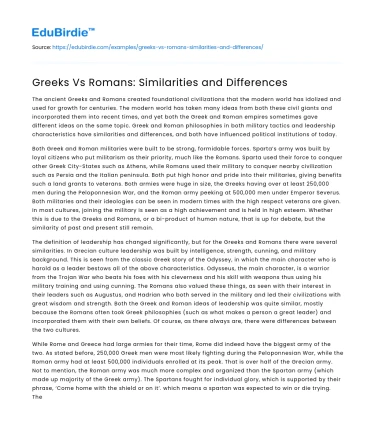 Greeks Vs Romans: Similarities and Differences