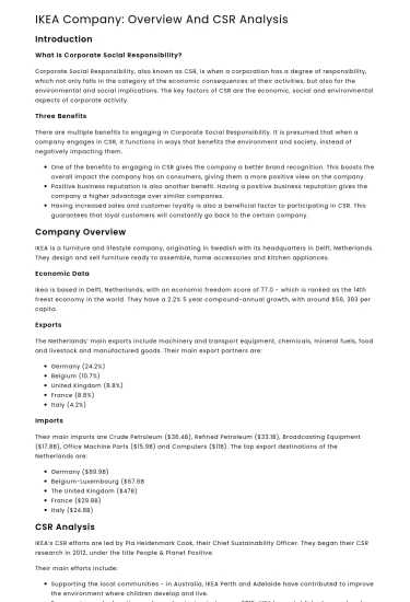 IKEA Company: Overview And CSR Analysis