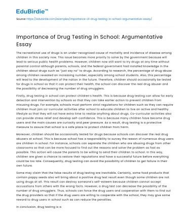 Importance of Drug Testing in School: Argumentative Essay