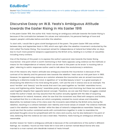 WB Yeats’s Ambiguous Attitude in Easter 1916