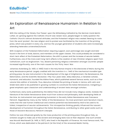 An Exploration of Renaissance Humanism in Relation to Art