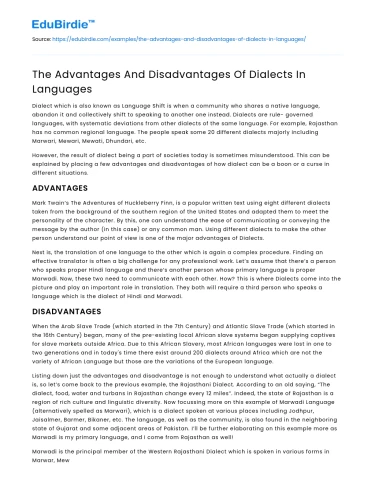 The Advantages And Disadvantages Of Dialects In Languages