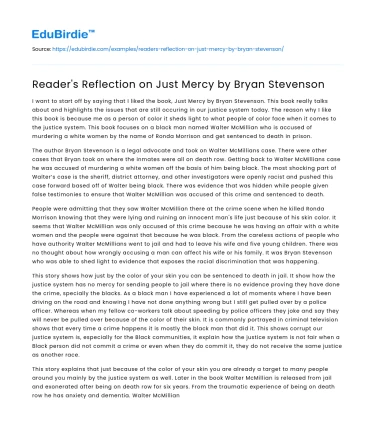 Reader’s Reflection on Just Mercy by Bryan Stevenson