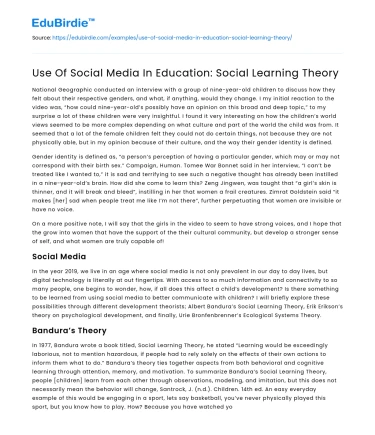 Use Of Social Media In Education: Social Learning Theory