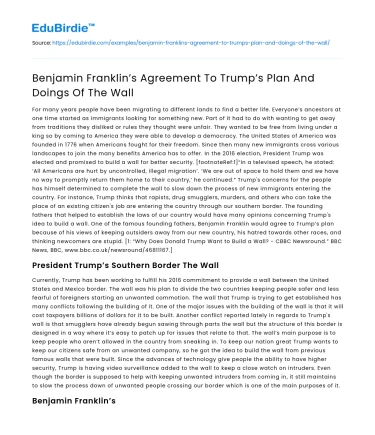 Franklin’s Philosophy vs. Trump’s Immigration Policies