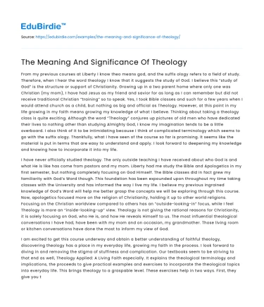 The Meaning And Significance Of Theology