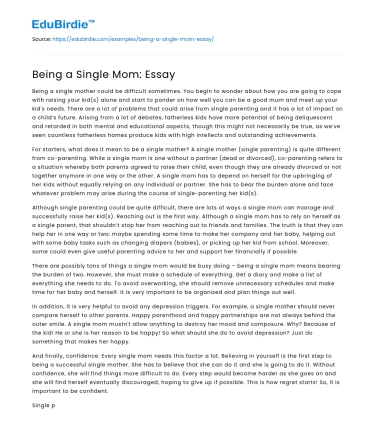 Being a Single Mom: Essay