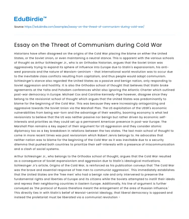Essay on the Threat of Communism during Cold War