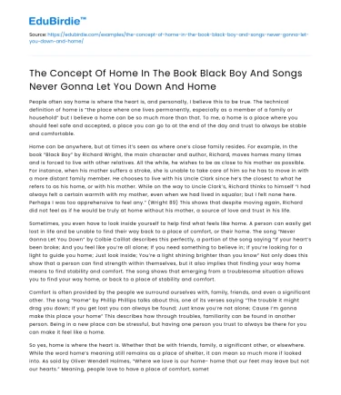 Home in Black Boy & Songs: Never Gonna Let You Down & Home