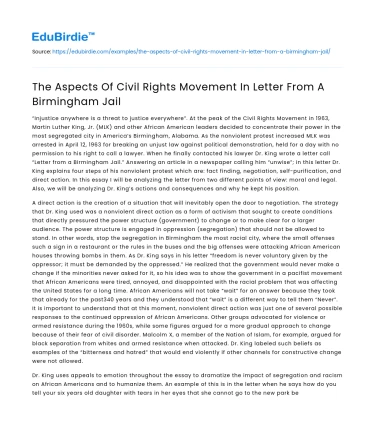 The Aspects Of Civil Rights Movement In Letter From A Birmingham Jail