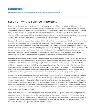 Essay on Why Is Science Important