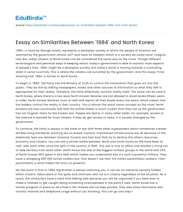 Essay on Similarities Between ‘1984’ and North Korea