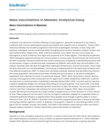 Mass Vaccinations in Measles: Analytical Essay