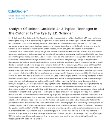 Holden Caulfield as a Typical Teen in The Catcher in the Rye