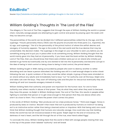 William Golding’s Thoughts in ‘The Lord of the Flies’