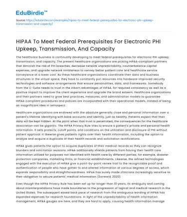 HIPAA Compliance for Electronic PHI Maintenance, Transmission, Capacity