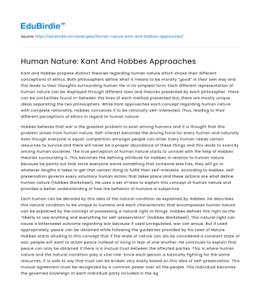 Human Nature: Kant And Hobbes Approaches