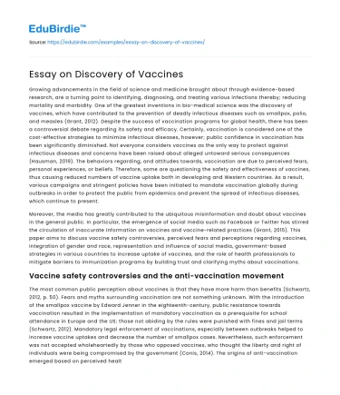Essay on Discovery of Vaccines
