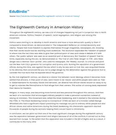 The Eighteenth Century in American History