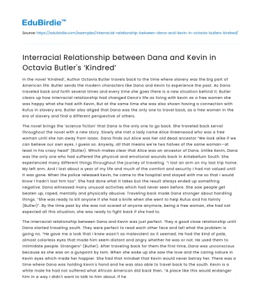 Interracial Relationship in Octavia Butler’s ‘Kindred’