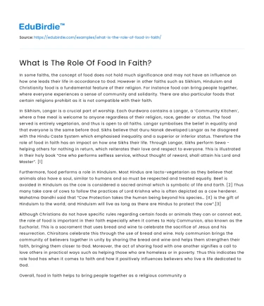 What Is The Role Of Food In Faith?