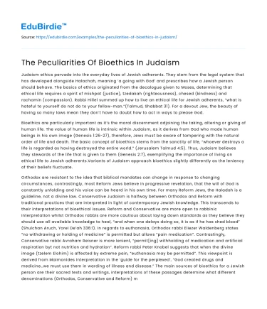 The Peculiarities Of Bioethics In Judaism