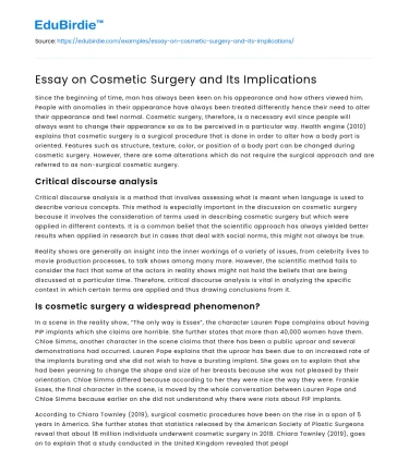 Essay on Cosmetic Surgery and Its Implications