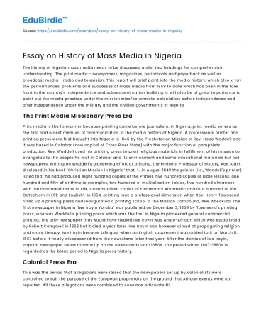 Essay on History of Mass Media in Nigeria