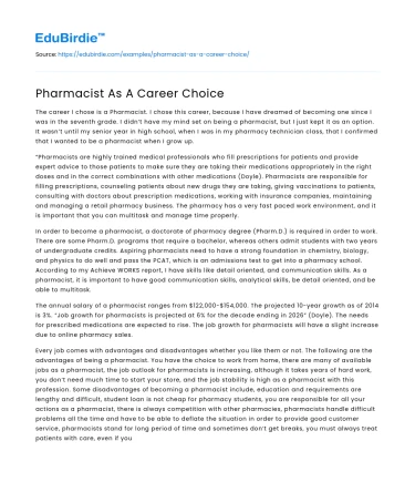 Pharmacist As A Career Choice