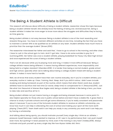 The Being A Student Athlete Is Difficult