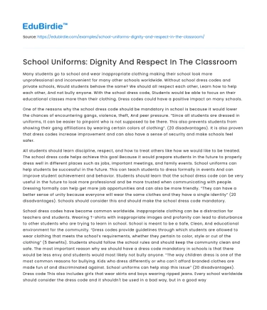 School Uniforms: Dignity And Respect In The Classroom