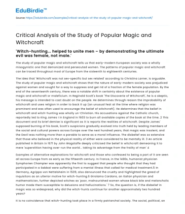 Critical Analysis of the Study of Popular Magic and Witchcraft