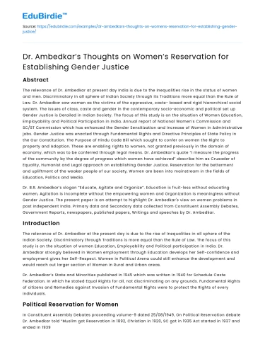 Dr Ambedkar on Women’s Reservation for Gender Justice