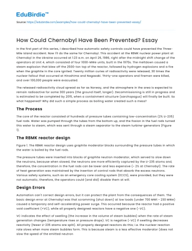 How Could Chernobyl Have Been Prevented? Essay