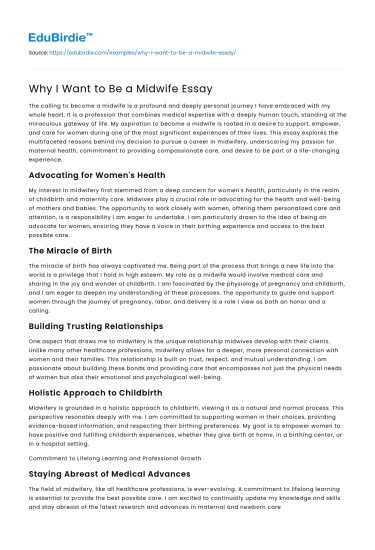 Why I Want to Be a Midwife Essay