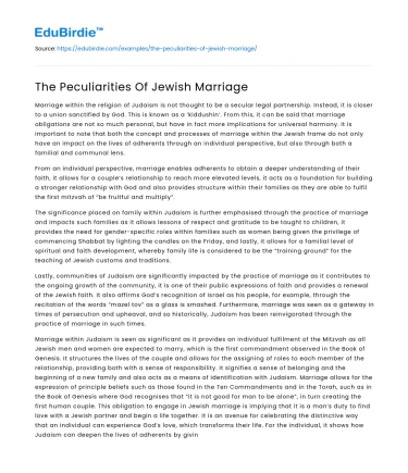 The Peculiarities Of Jewish Marriage