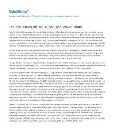 Ethical Issues on YouTube: Discursive Essay