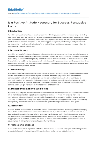 Is a Positive Attitude Necessary for Success: Persuasive Essay
