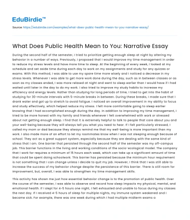 What Does Public Health Mean to You: Narrative Essay