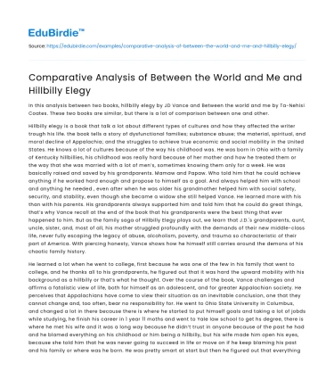 Comparative Analysis of Between the World and Me and Hillbilly Elegy