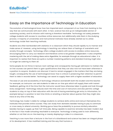 Essay on the Importance of Technology in Education