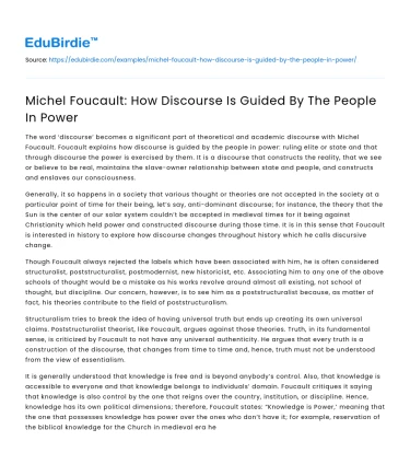 Michel Foucault: How Discourse Is Guided By The People In Power